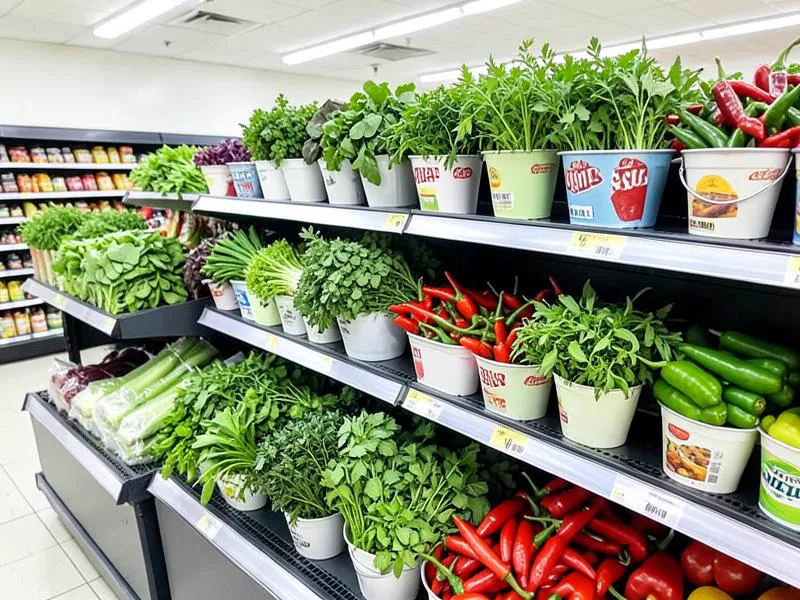Supermarket shelves stocked with fresh herbs and chillies from Kenyan suppliers