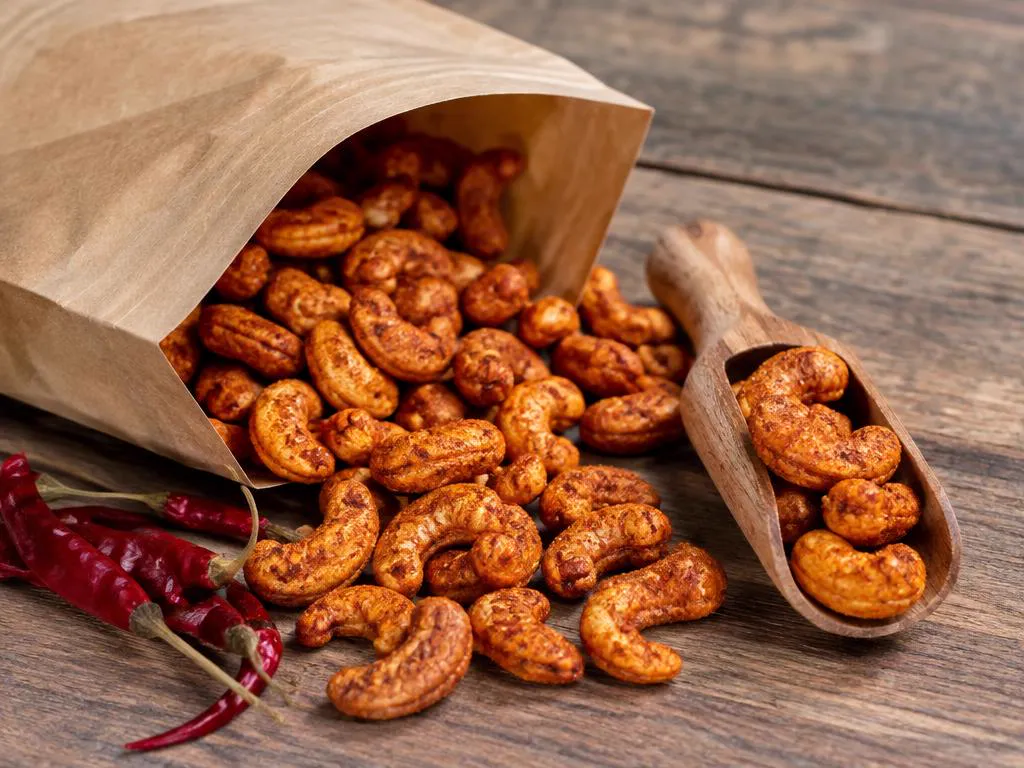 Fresh Chilli coated cashew nuts grown and packed in Kenya for wholesale export