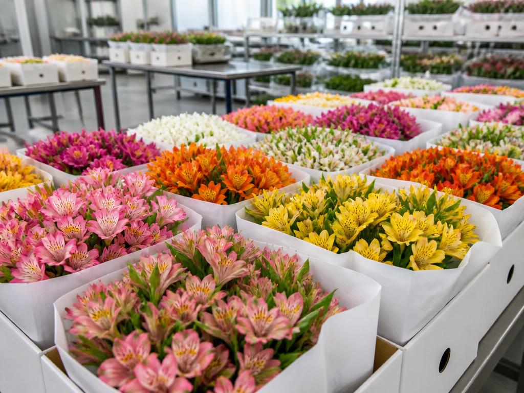 Bulk Alstroemeria and mixed summer flowers in export boxes from Kenya